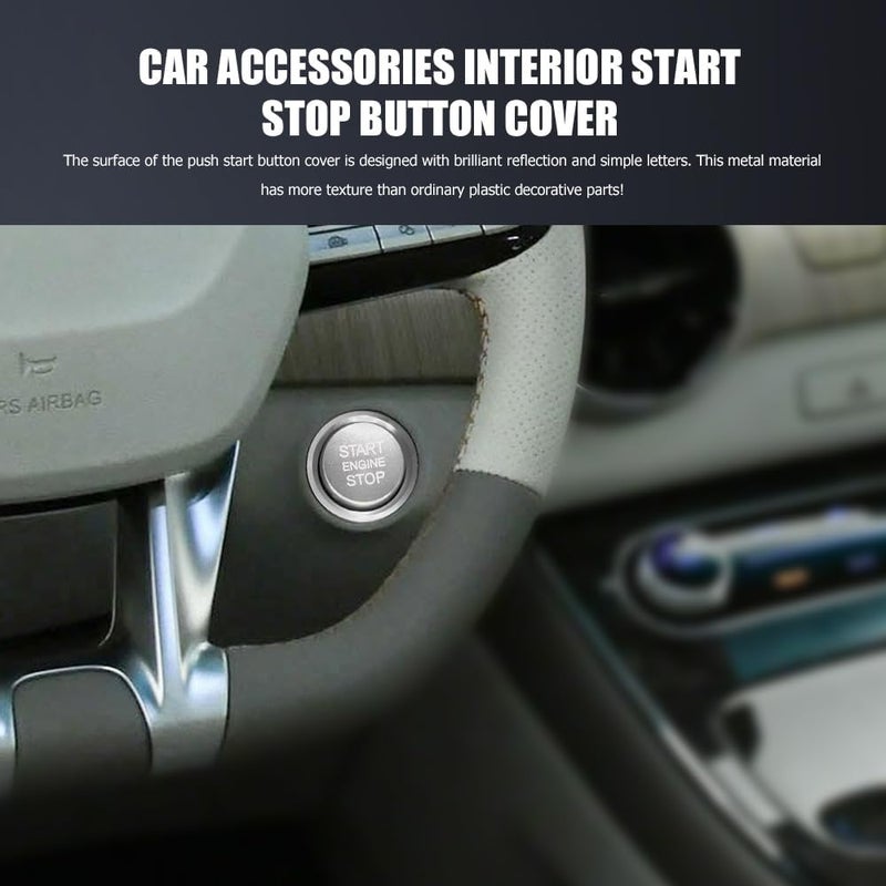 Lyxheth Car Push Start Button Cover, Engine Start Cover, Cool Aluminum Engines Starts Buttons Covers with Metal Ring for Cars Decorations, Car Engine Start Button Decal Accessory for Audi A4 (Silver) - Image 3
